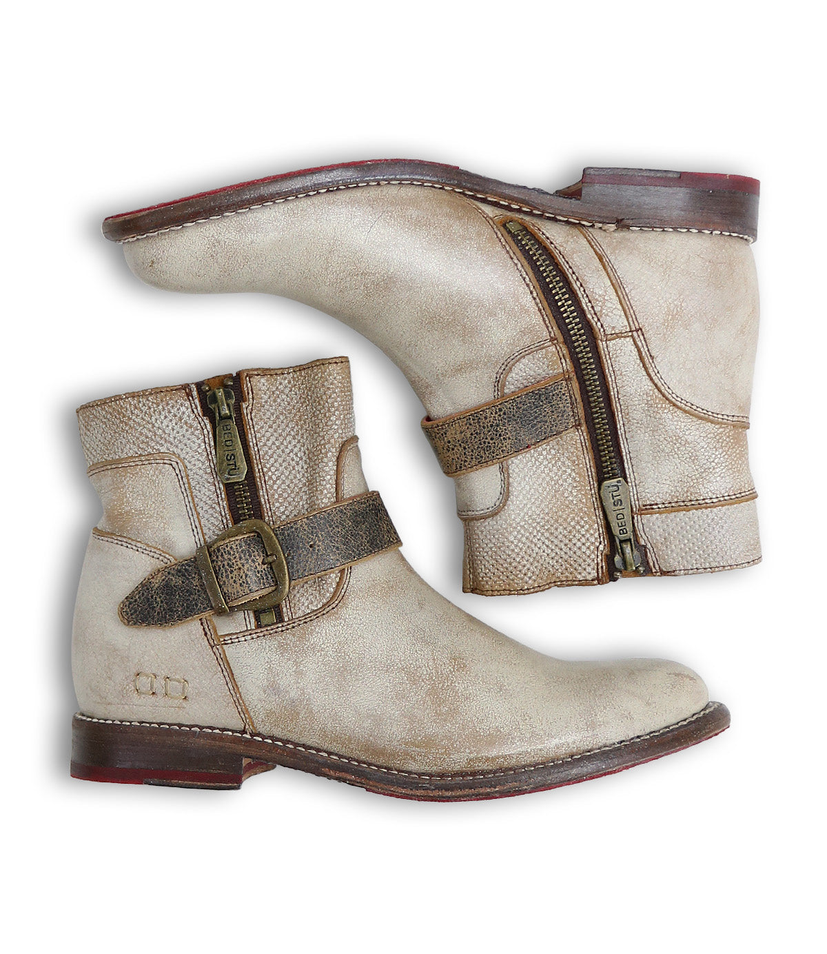 A pair of Becca leather boots with a buckle on the side by Bed Stu.