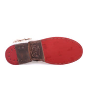 Sole of Becca tan leather boots by Bed Stu.