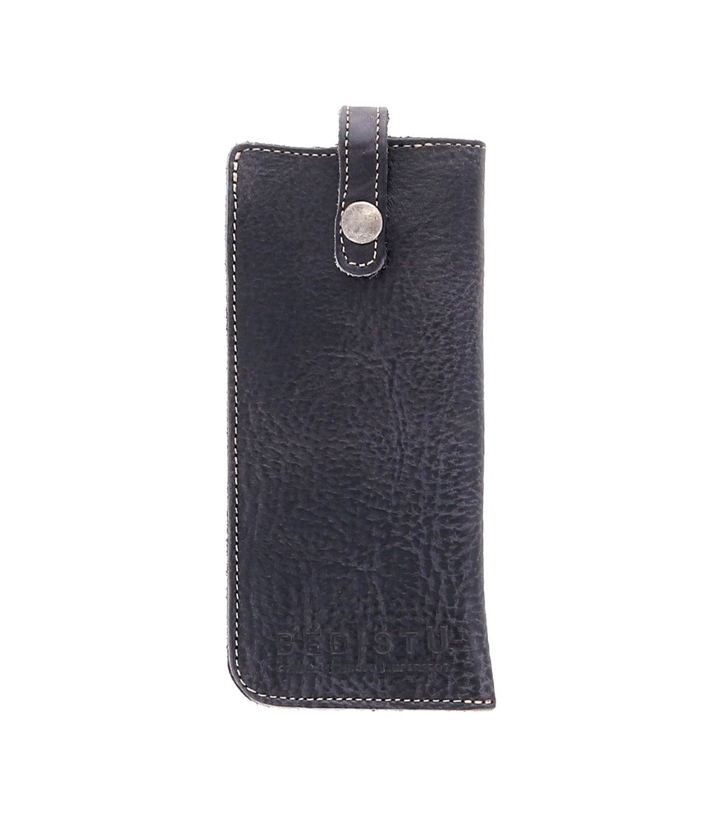 A Behold black leather case with a metal clasp by Bed Stu.