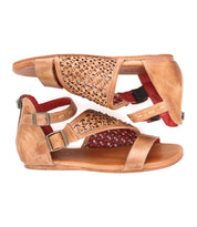 A pair of Bed Stu Bellatrix II women's tan sandals.