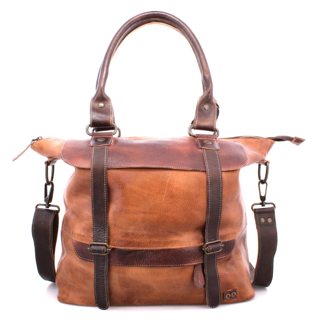 A Big Fork by Bed Stu brown leather tote bag with straps.