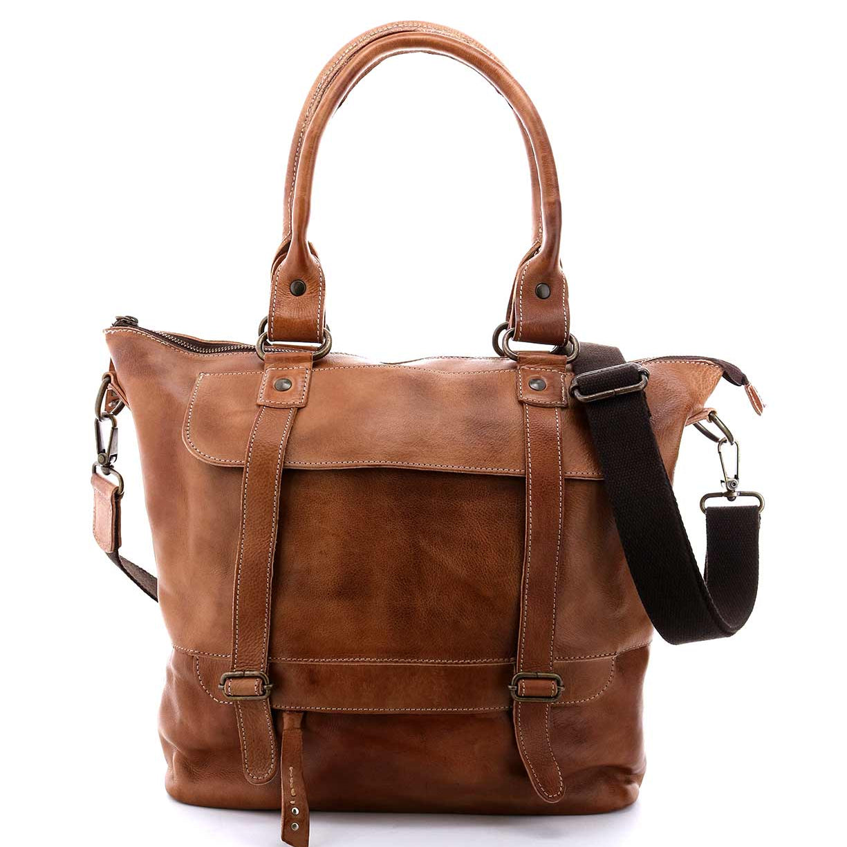 A Big Fork by Bed Stu brown leather tote bag with straps.