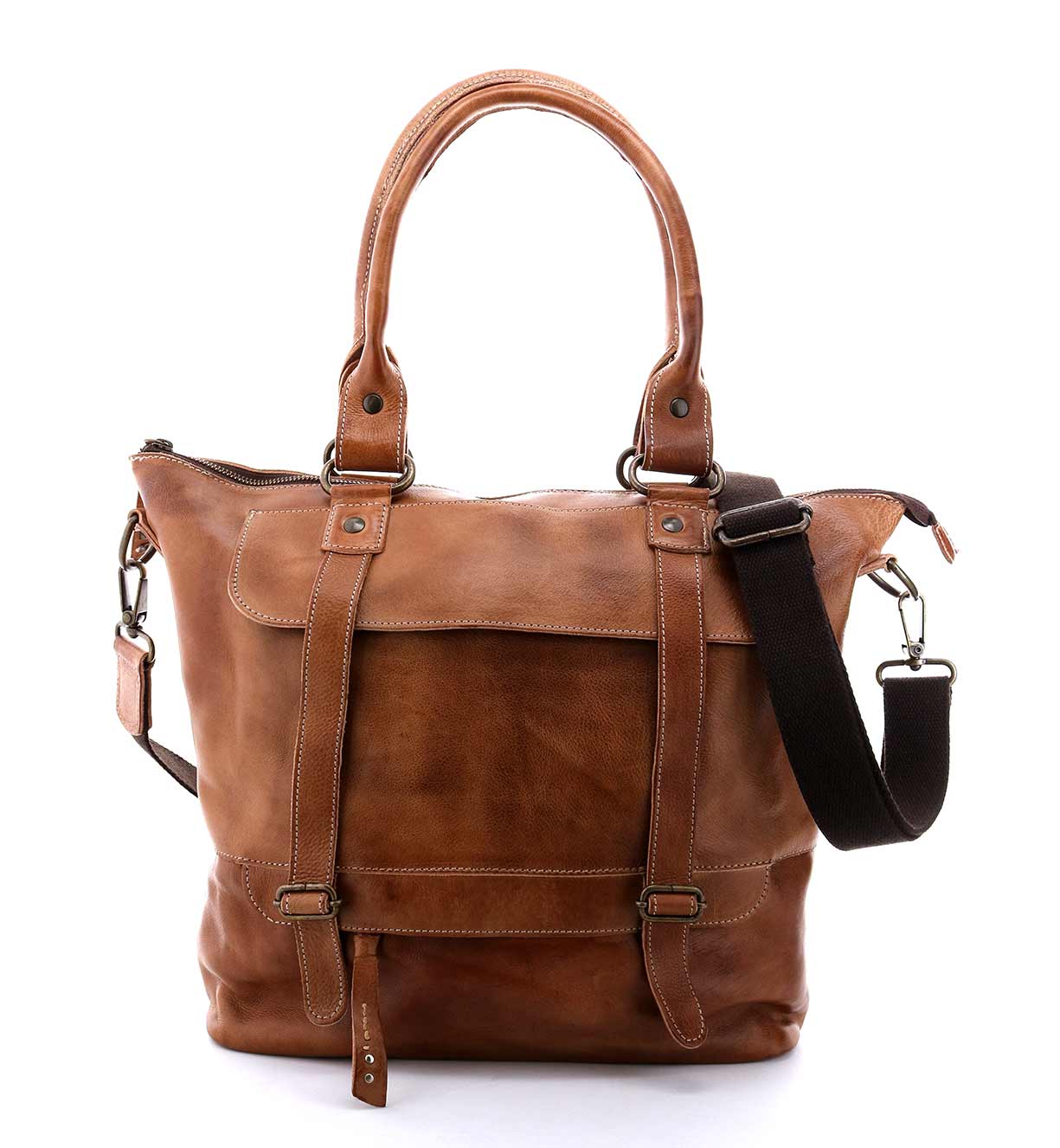 A Big Fork by Bed Stu brown leather tote bag with straps.
