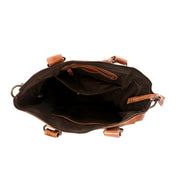 The inside of a Big Fork leather tote bag by Bed Stu.