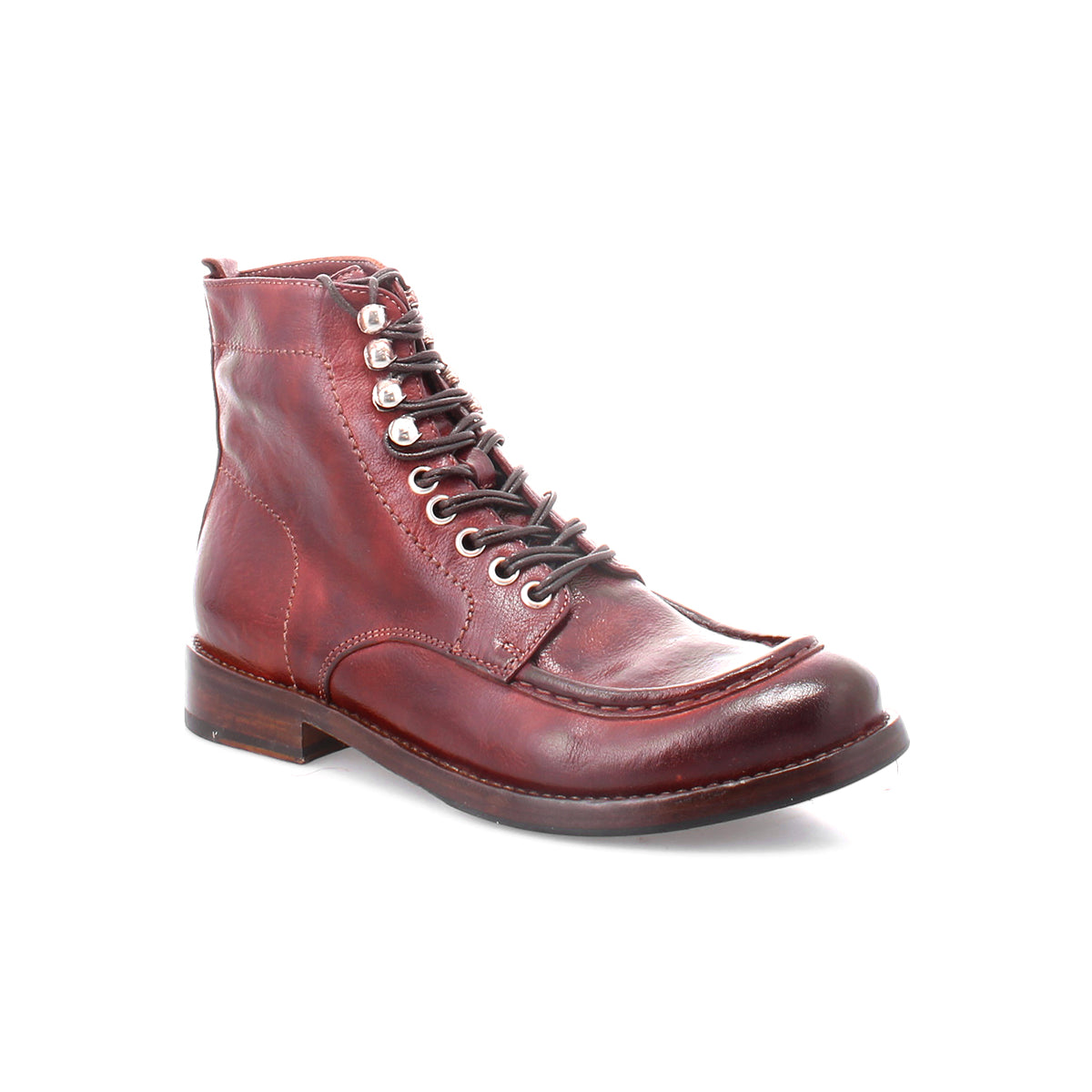 A pair of Bed Stu Blimey burgundy leather boots.