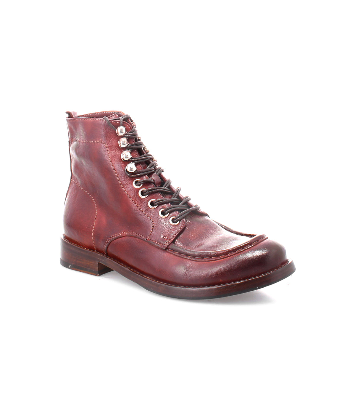 A pair of Bed Stu Blimey burgundy leather boots.