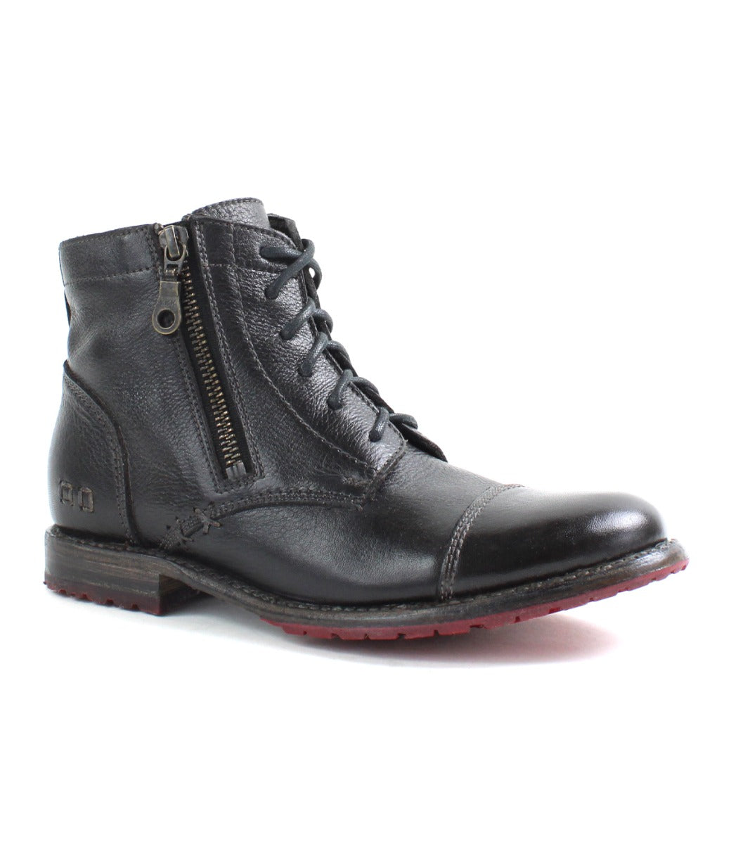 A women's Bonnie II black leather boot with a red sole by Bed Stu.
