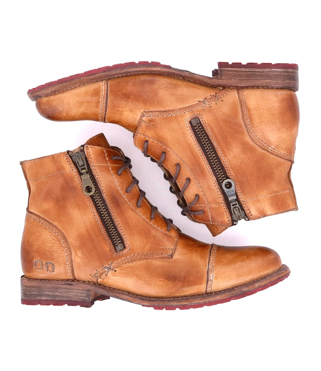 A pair of Bed Stu Bonnie II women's tan leather boots.