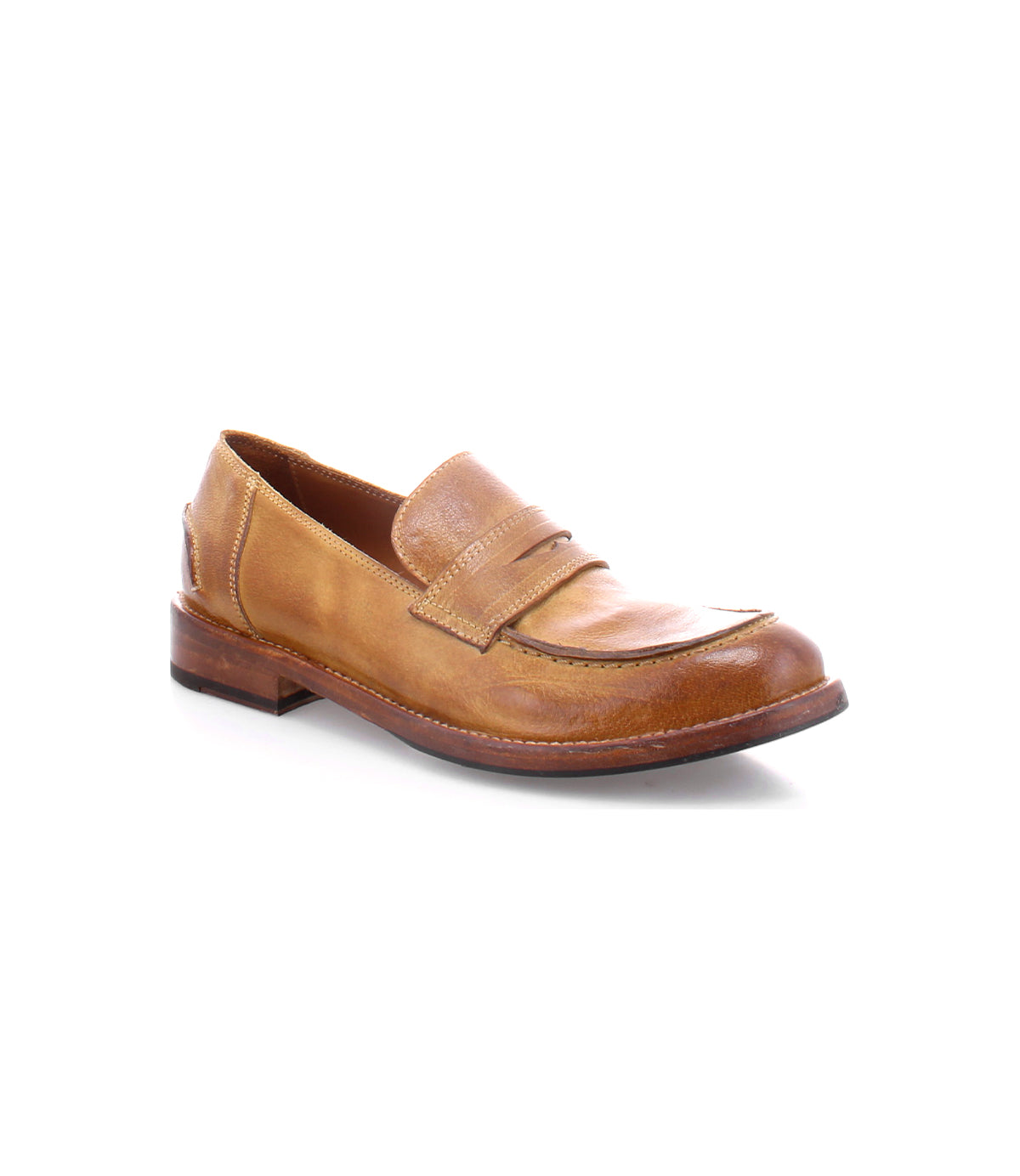 A men's tan penny loafer made with Italian leather called Bonus by Bed Stu.