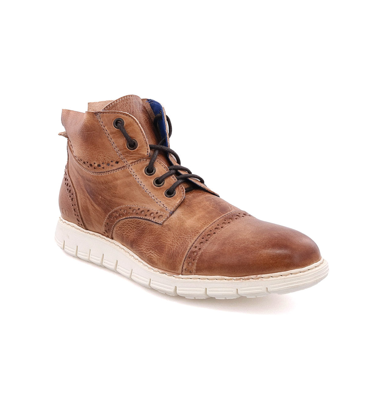 A men's Bowery II boot by Bed Stu, with laces and a white sole.