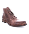 Brown men's leather lace-up boot with a distressed finish, displayed against a white background is the Bradley boot by Bed Stu.