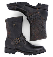 A pair of black leather Brando boots with buckles from Bed Stu.