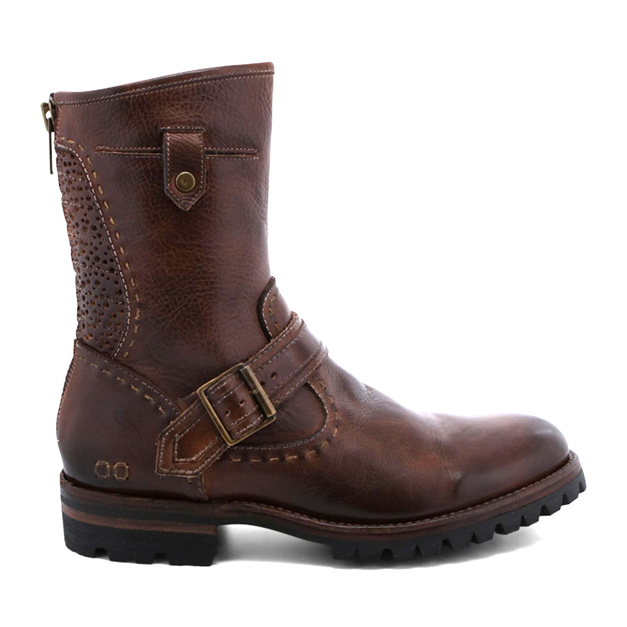A men's brown leather Brando boot with Bed Stu buckles.