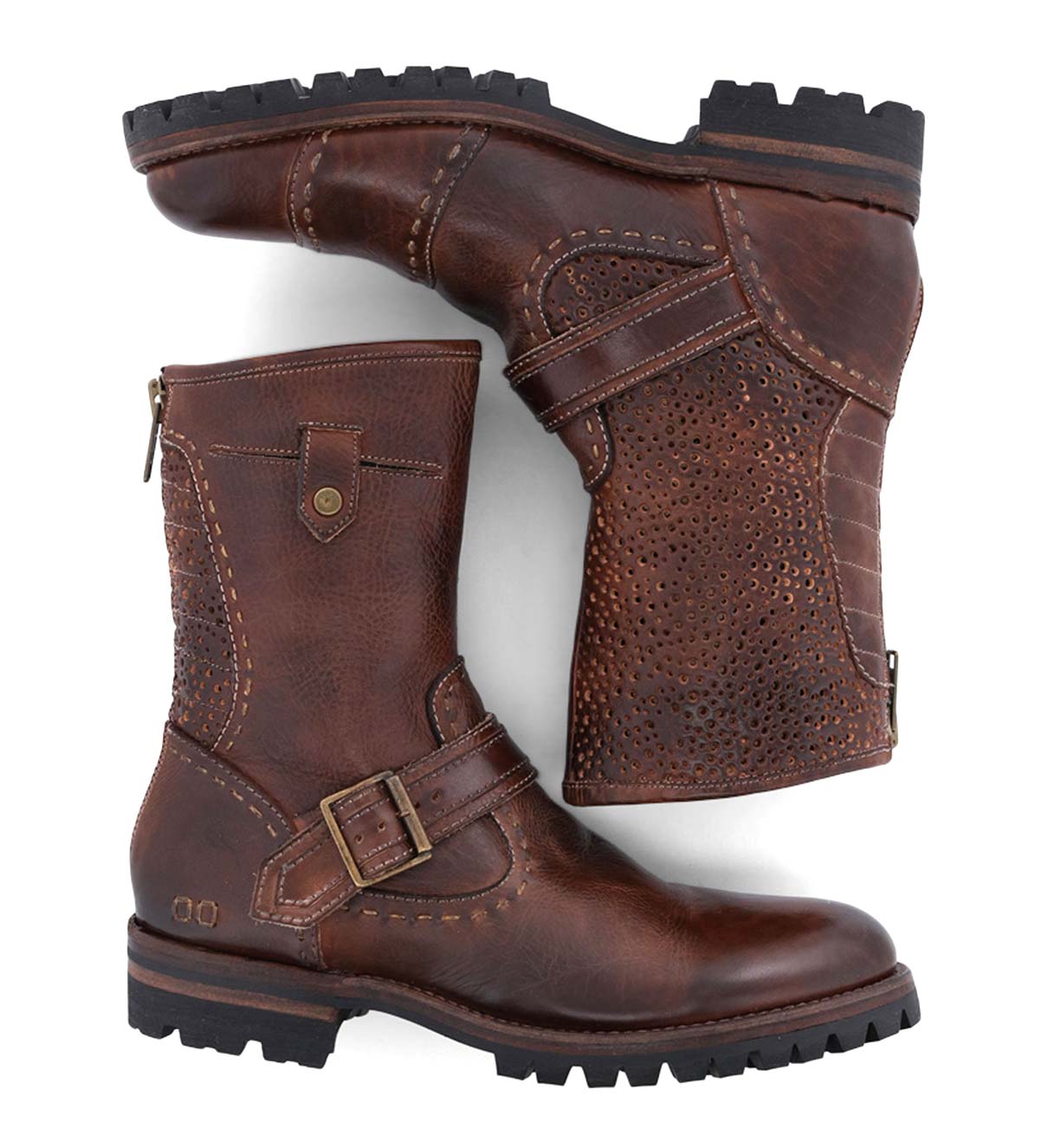 A pair of Brando boots from Bed Stu with buckles and buckles.