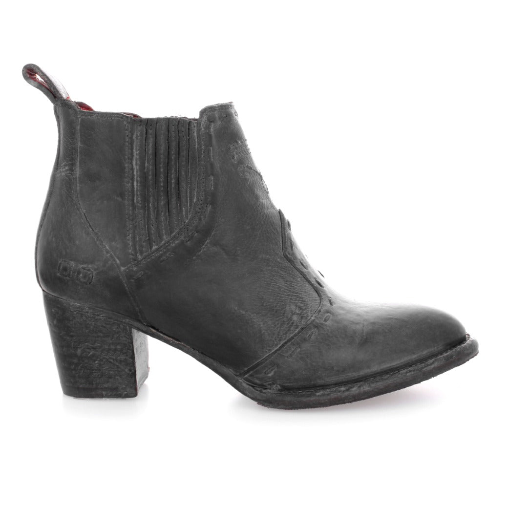 A women's black ankle boot with a wooden heel called the Brie II by Bed Stu.