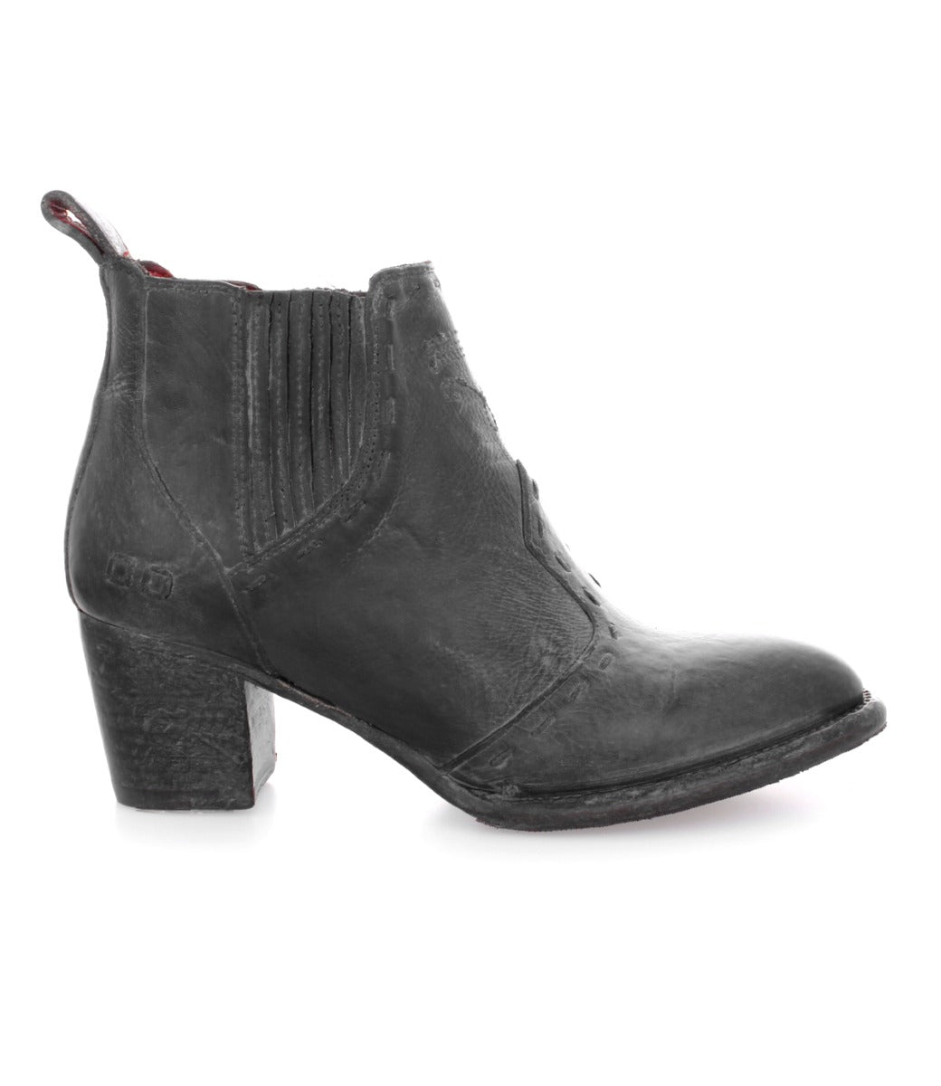 A women's black ankle boot with a wooden heel called the Brie II by Bed Stu.