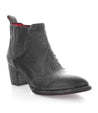 A black leather ankle boot with red detailing, the Brie II by Bed Stu.