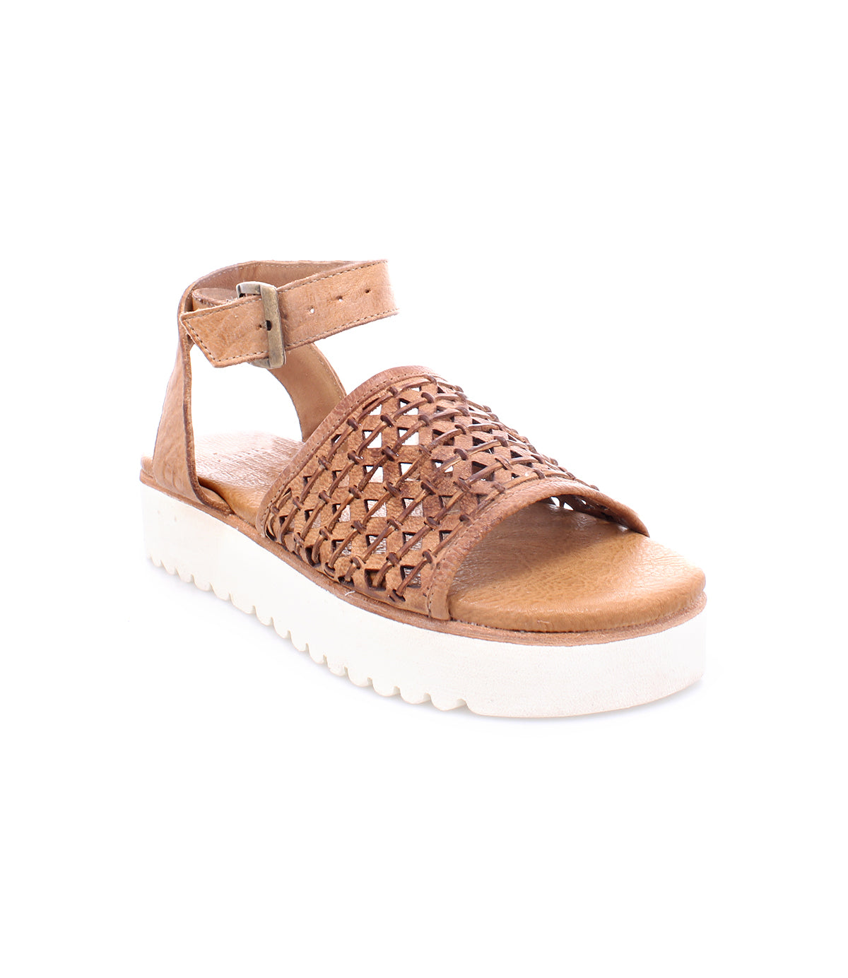 A Bed Stu Brisa women's sandal with woven straps and a white sole.