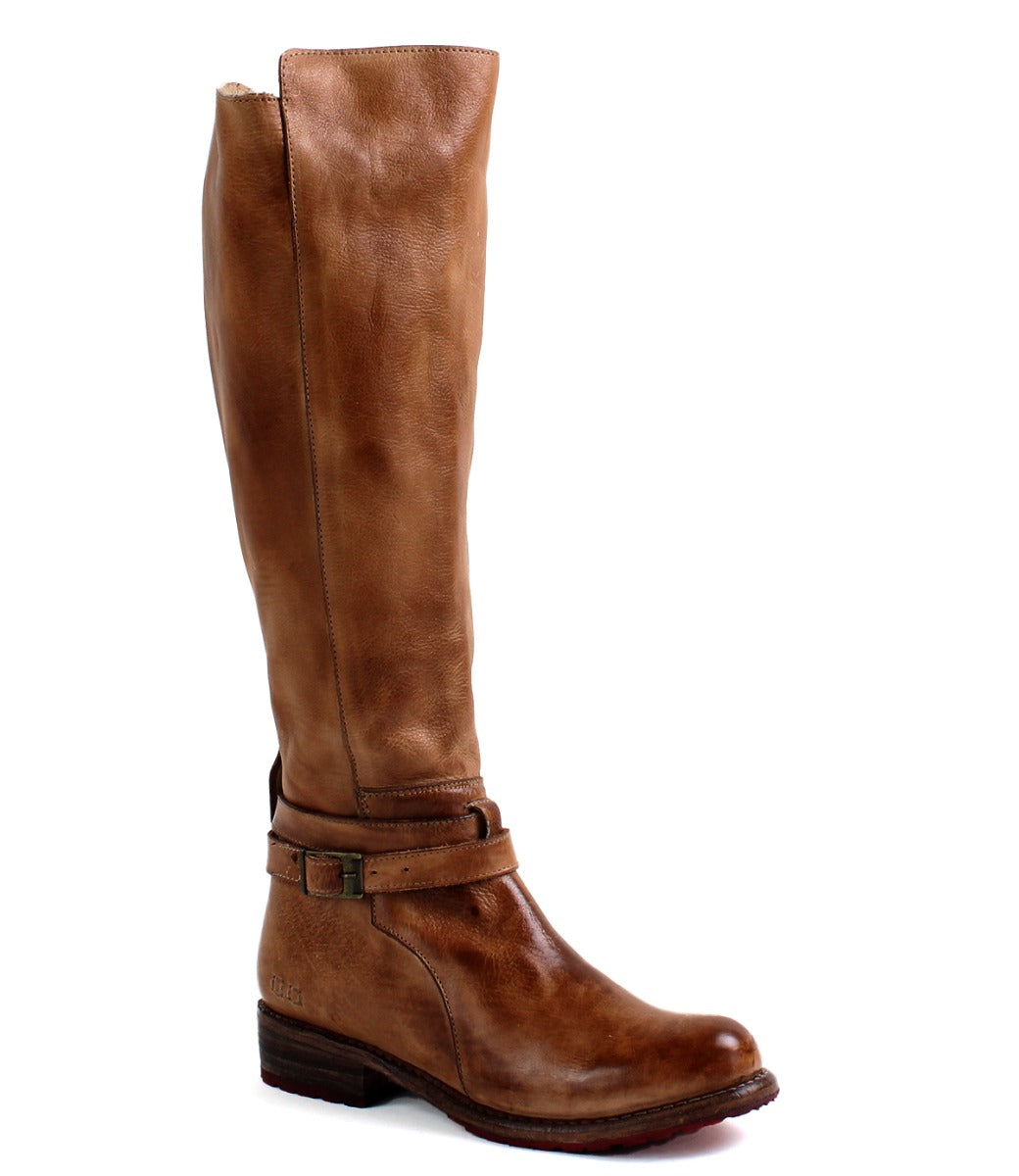 A women's Bristol Wide Calf leather riding boot with buckles by Bed Stu.