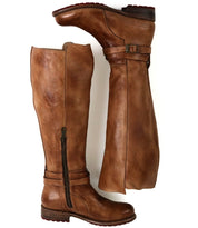 A pair of Bed Stu Bristol Wide Calf boots with zippers on the side.