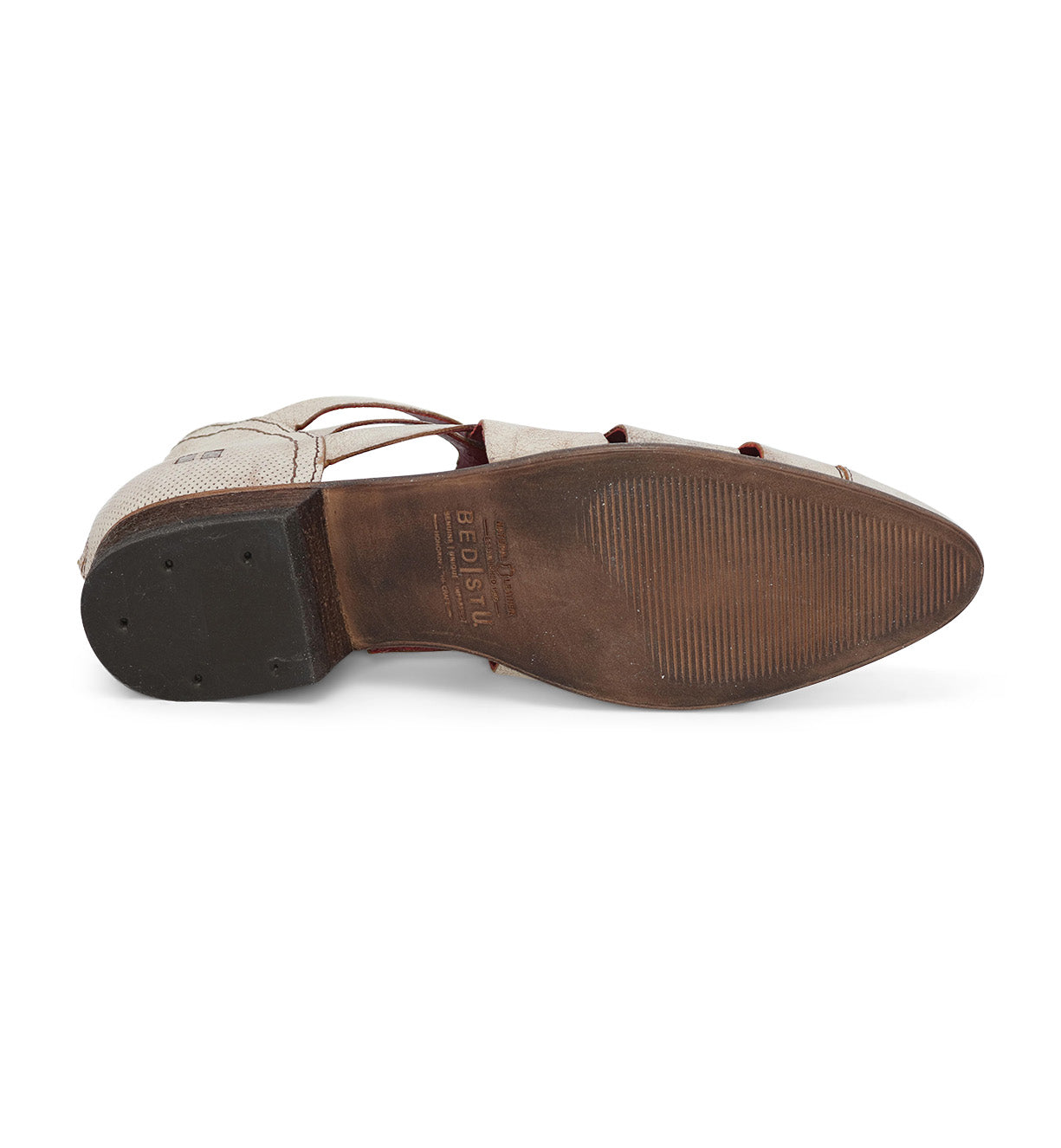 The back of a Bed Stu Brittany women's shoe with a leather sole.
