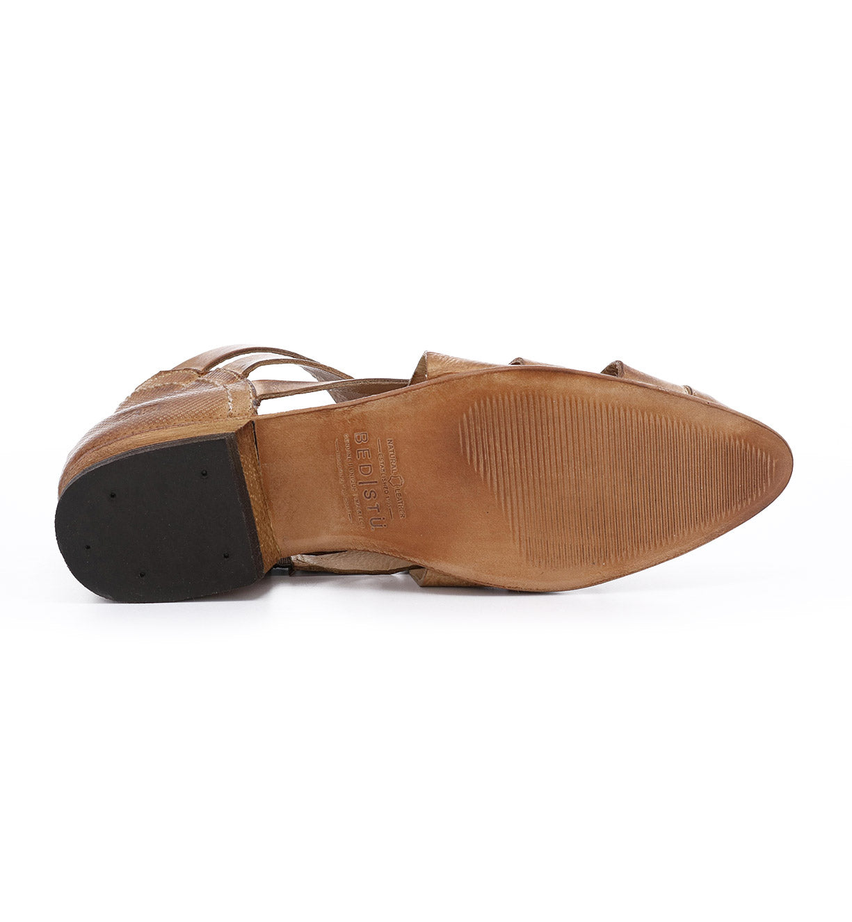 The back view of a Bed Stu Brittany leather shoe.
