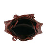 Inside of a burgundy Bed Stu Bruna leather bag.