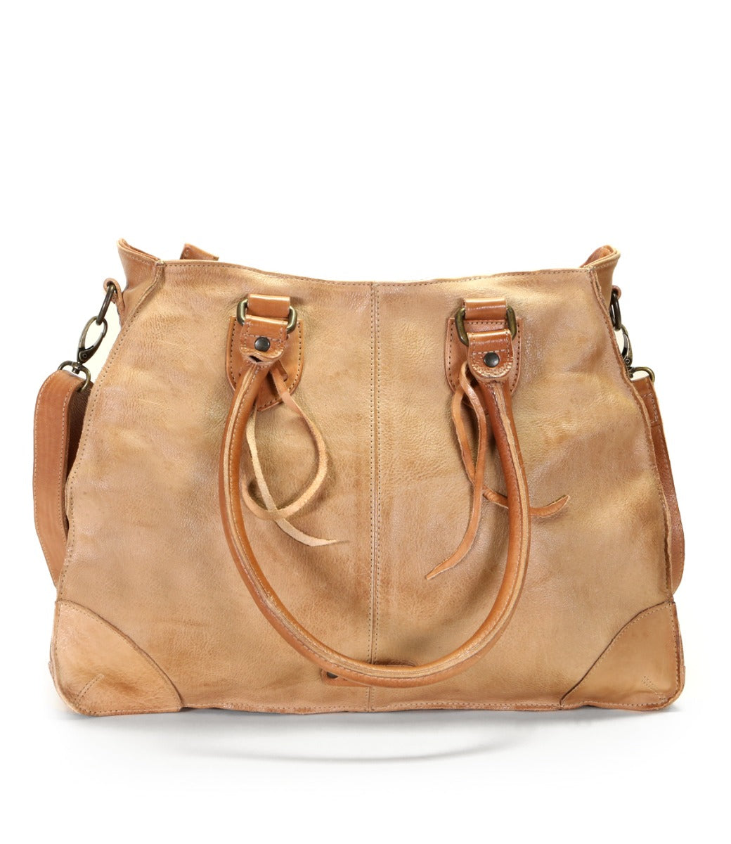 A tan Bed Stu Bruna vegetable tanned leather bag with straps.