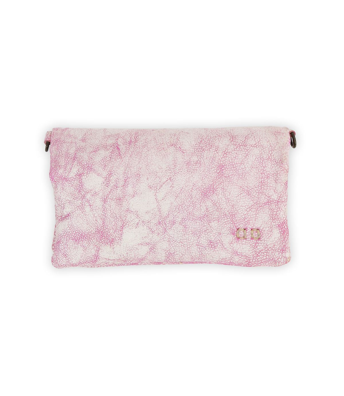 The Bed Stu Cadence is a pink textured clutch with a fold-over flap, small metal emblem, and includes a compact wallet inside for convenience.
