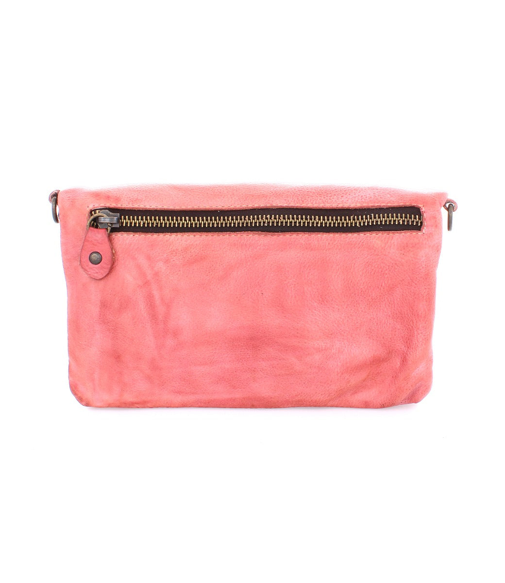 A pink leather Cadence clutch bag with a zipper by Bed Stu.