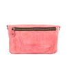 A pink leather Cadence clutch bag with a zipper by Bed Stu.