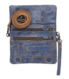 Inside a Cadence blue leather clutch bag by Bed Stu.