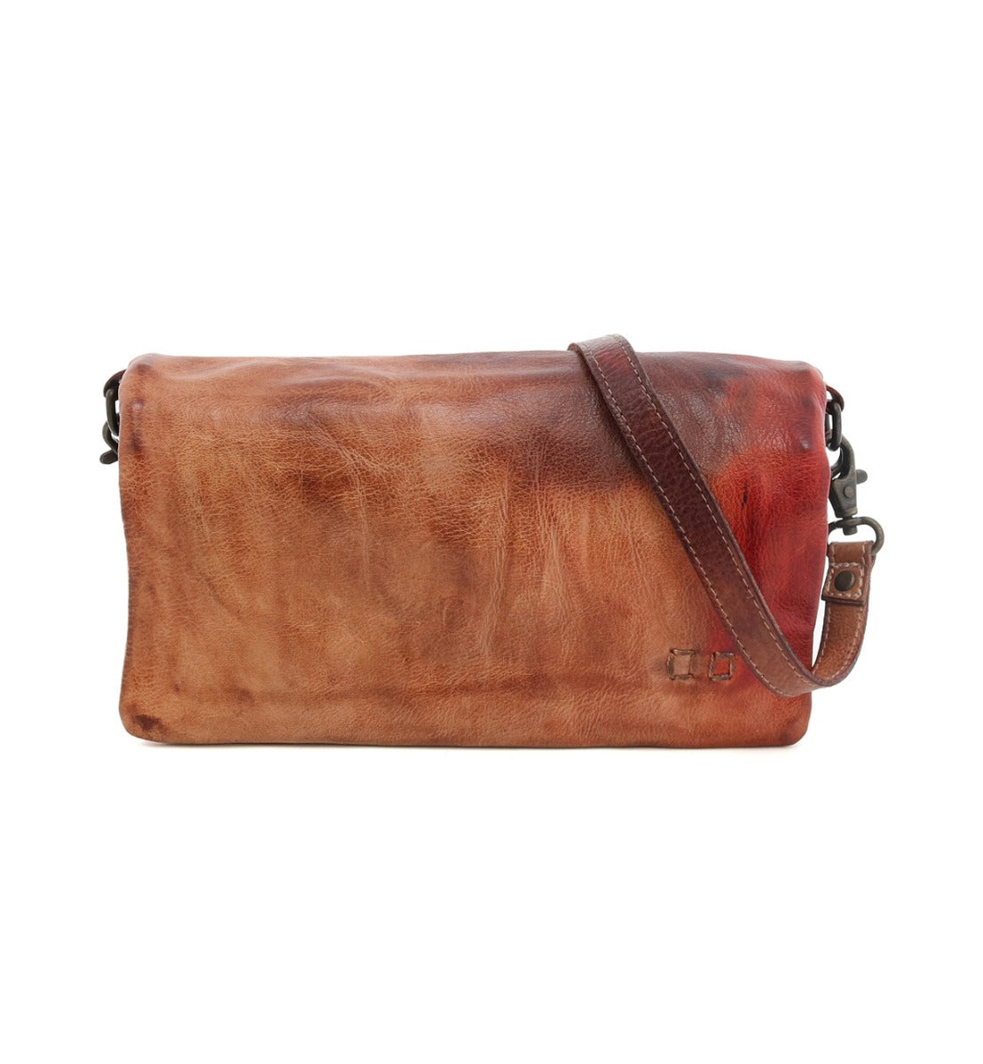 A Cadence brown leather crossbody bag with a strap by Bed Stu.