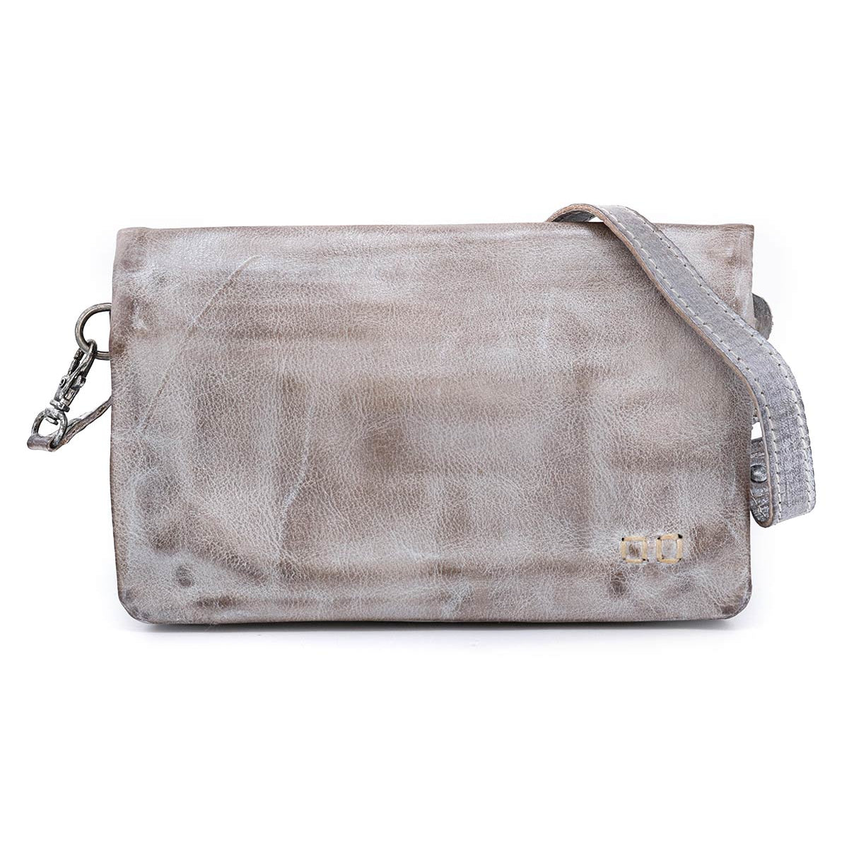 A grey leather Cadence cross body bag with a strap by Bed Stu.