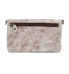 A Cadence white leather clutch bag with a zipper by Bed Stu.