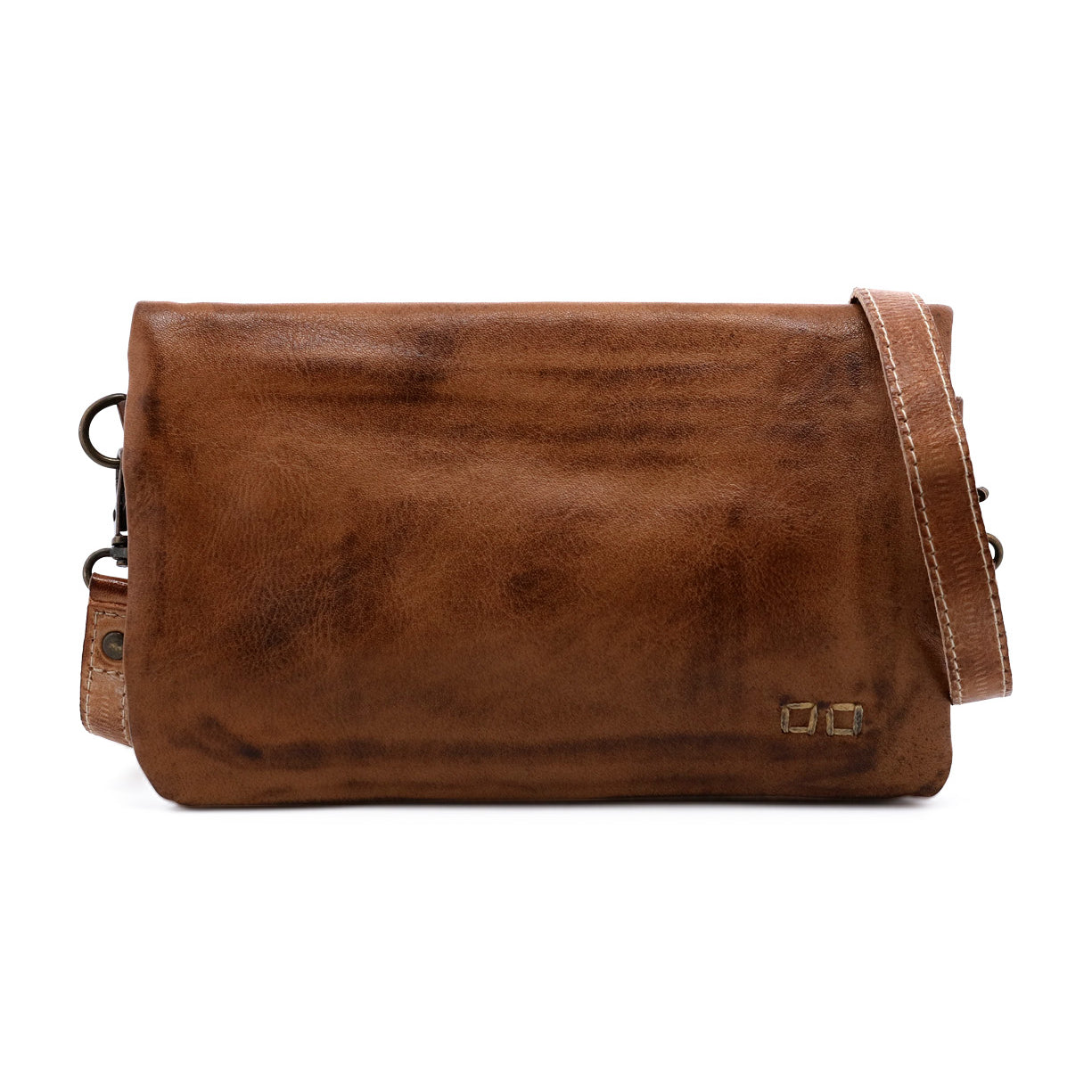 A brown leather Cadence messenger bag with an adjustable strap by Bed Stu.