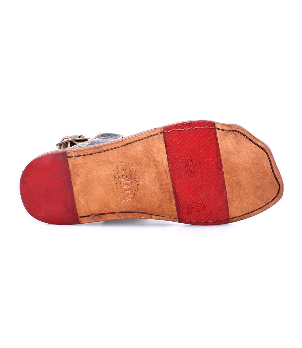 Sole of black Callista leather sandal by Bed Stu.