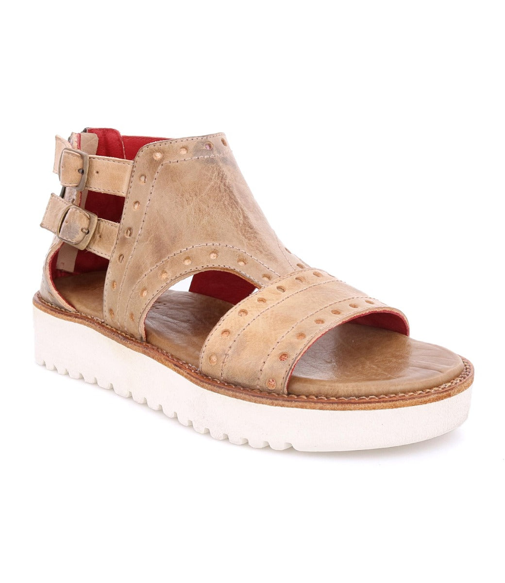A women's Camden sandal by Bed Stu with two straps and a white sole.