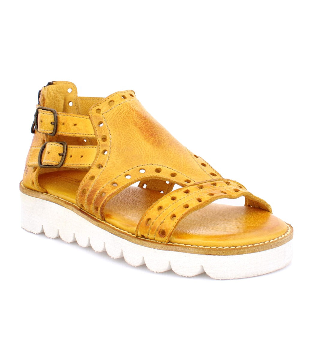 Bed Stu Camden women's yellow leather sandals.