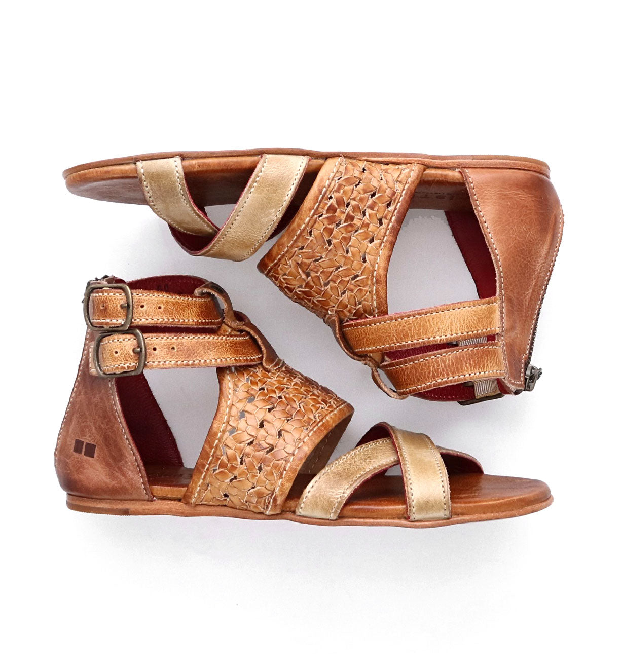 A pair of Bed Stu Capriana women's sandals with tan and brown straps.