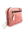 A pink leather Capture cosmetic bag with a zipper by Bed Stu.