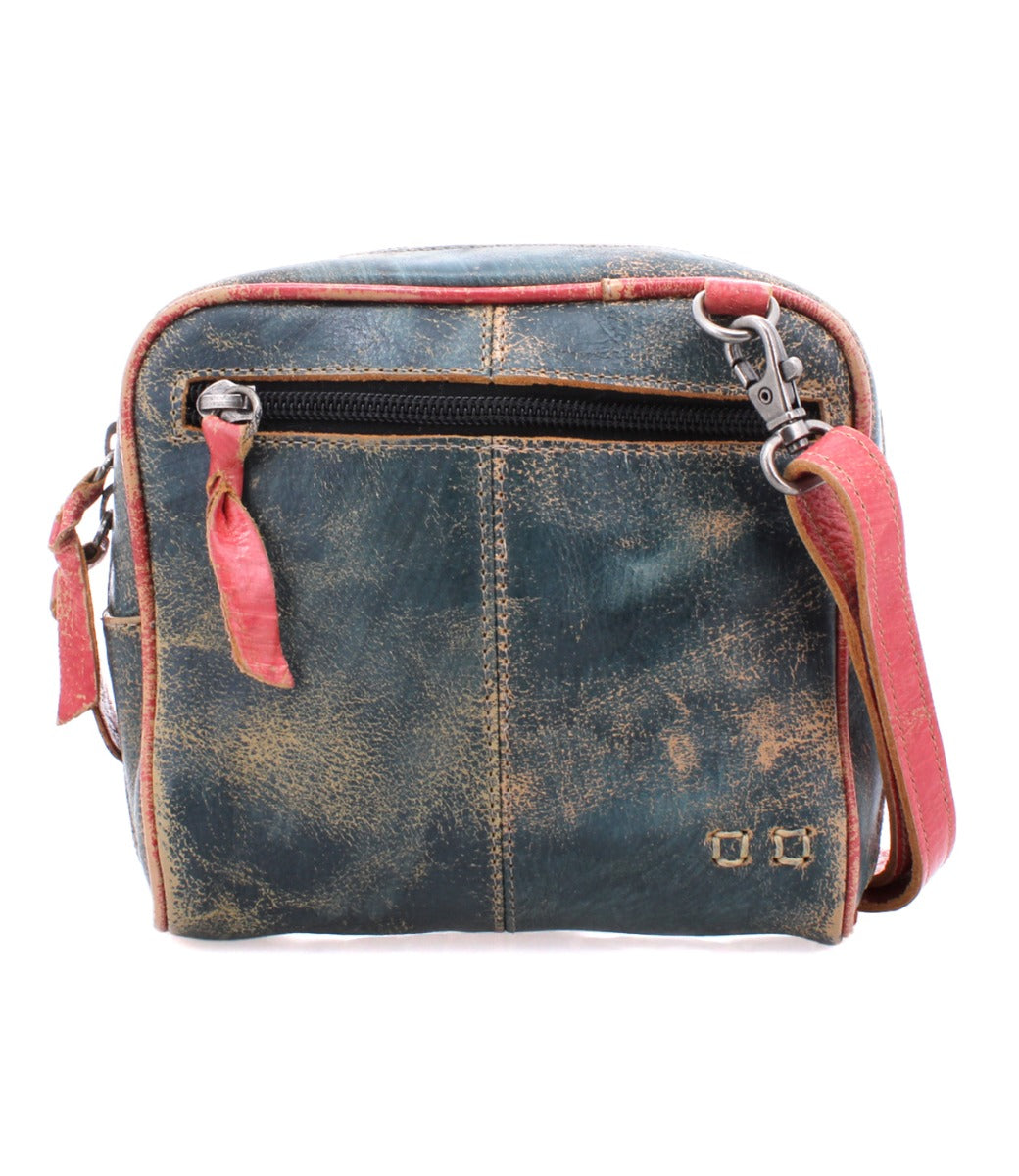 A blue and pink Capture leather cross body bag by Bed Stu.