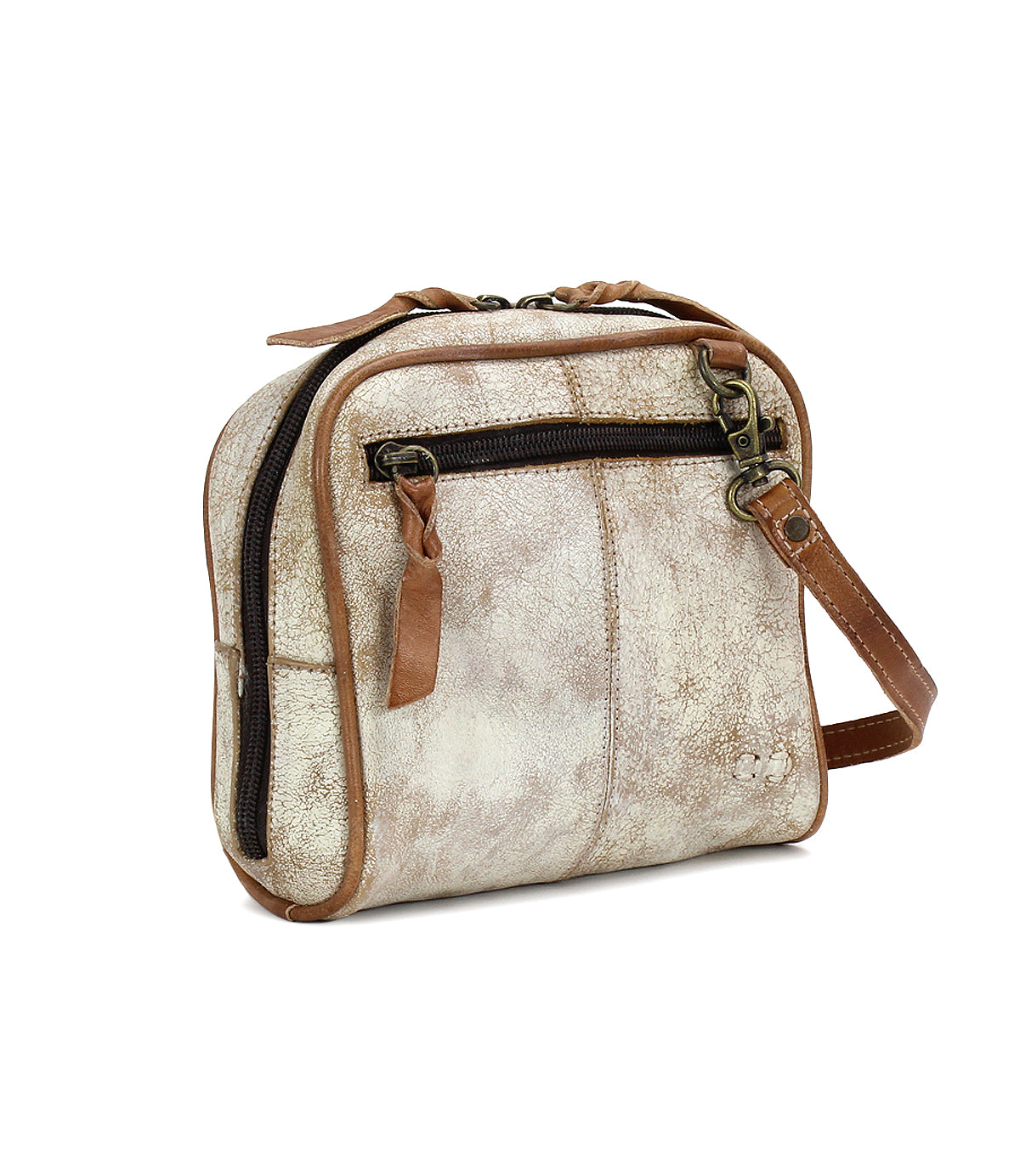 Bed Stu captures the essence of elegance with this petite masterpiece. This white and brown Bed Stu cross body bag, crafted from eco-friendly leather, is not only stylish but also environmentally conscious.