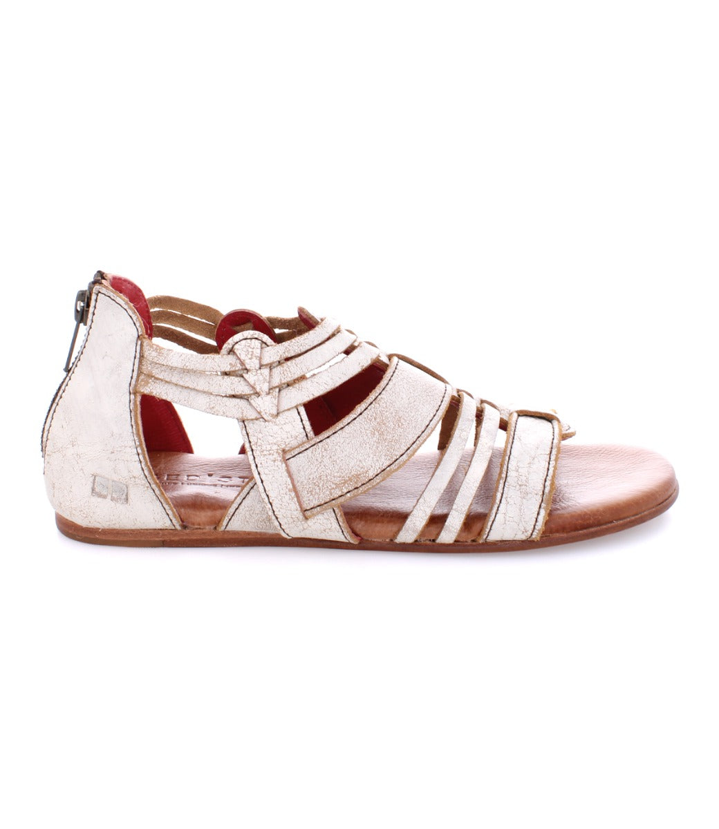 A women's white Cara sandal with Bed Stu straps and straps.