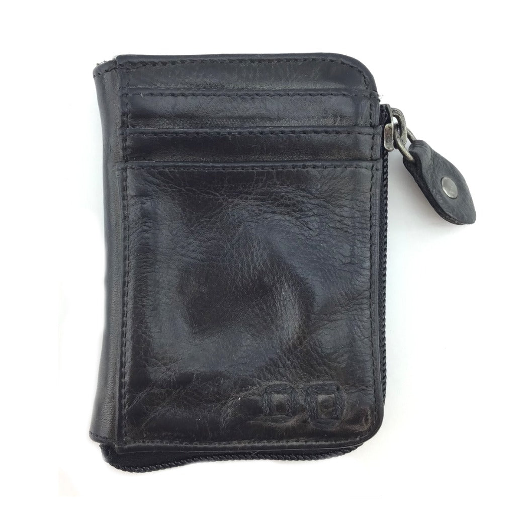 A black leather Carrie wallet with a zipper by Bed Stu.