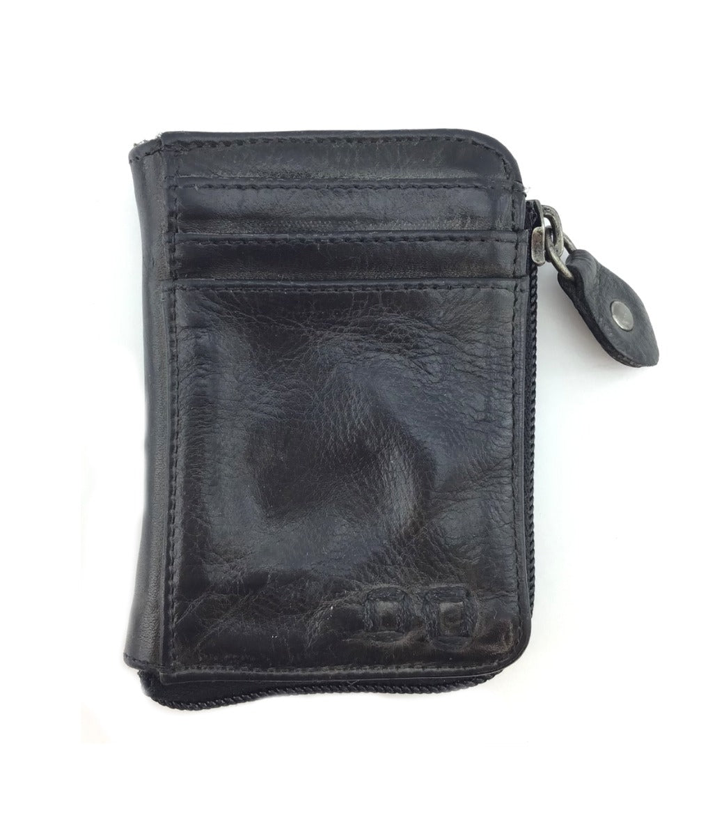 A black leather Carrie wallet with a zipper by Bed Stu.