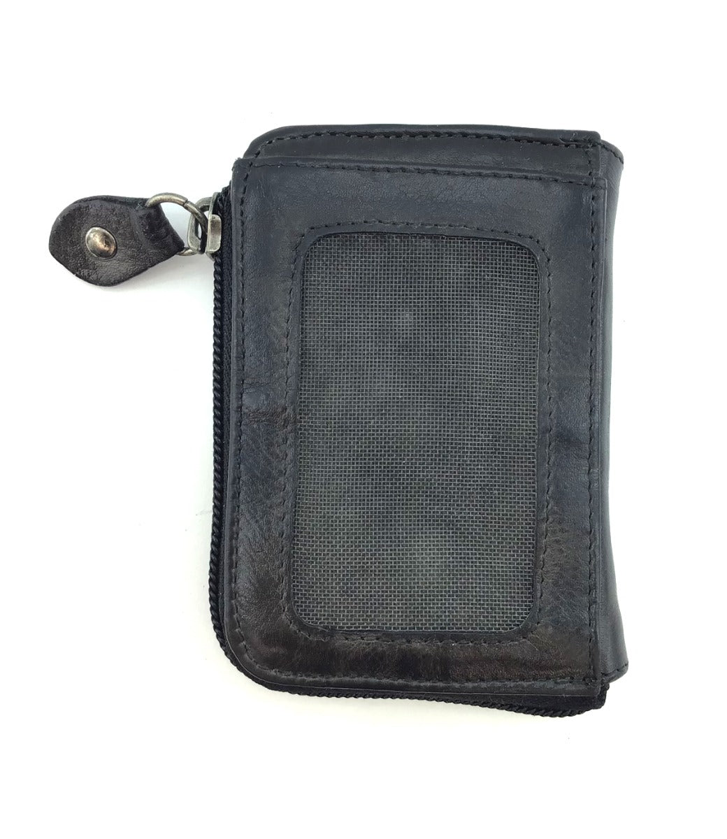 A black leather Carrie wallet on a white background by Bed Stu.