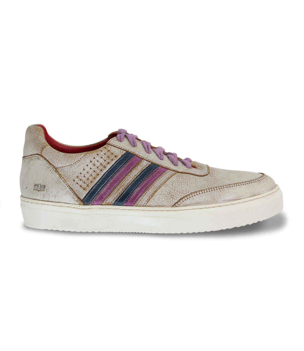 A pair of Bed Stu Carrington men's sneakers with a colorful stripe on the side.