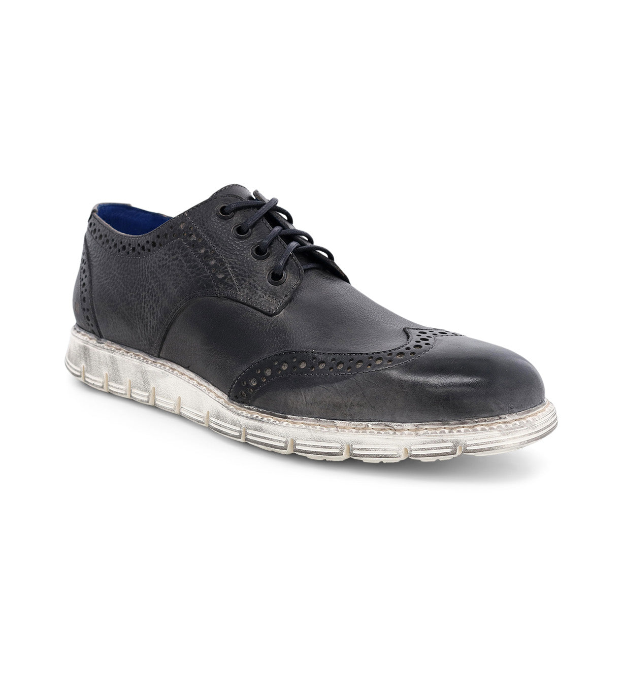 A men's Bed Stu Cayuga II black leather wingtip oxford shoe.