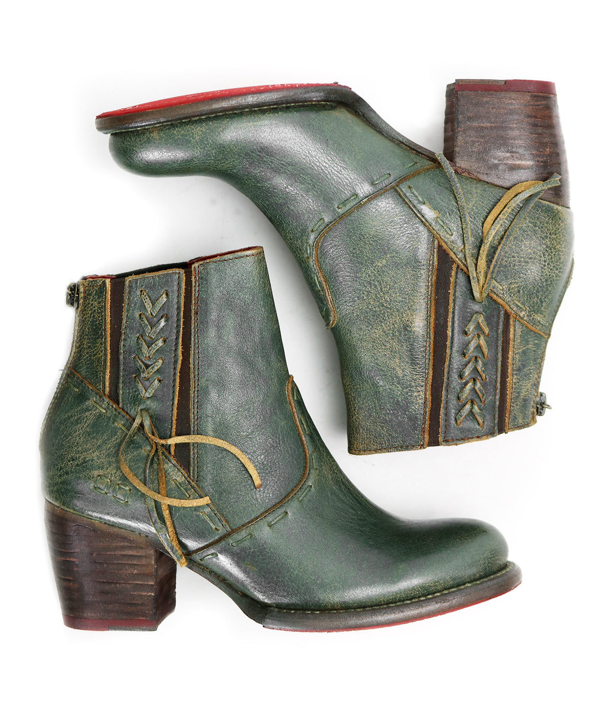 A pair of Celestine green leather ankle boots by Bed Stu.